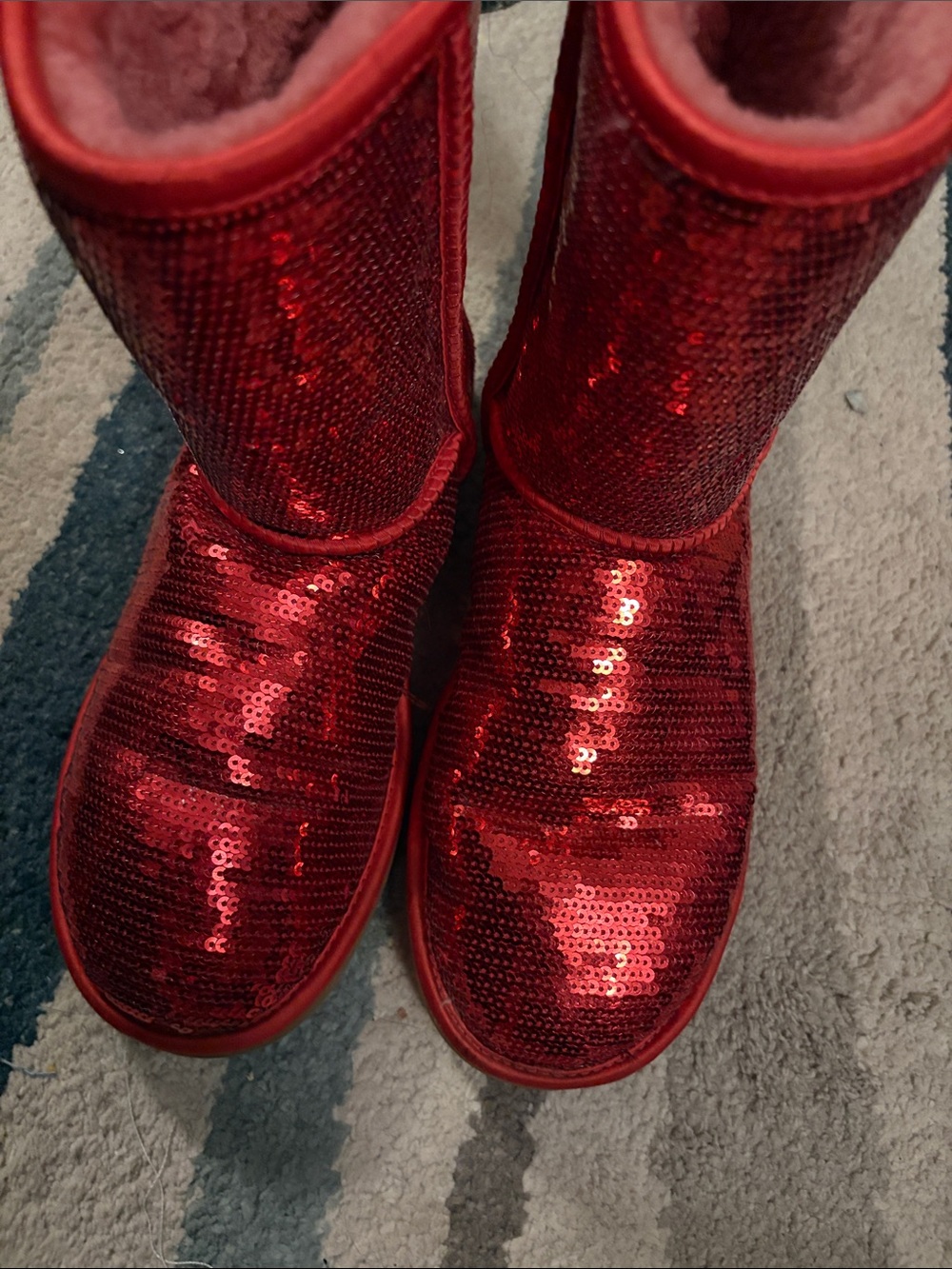 UGG women Red Sequin Winter Boots with Pink Plush Lining